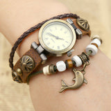 Vintage Style Leather Adjustable Dolphin Charm Watch 
