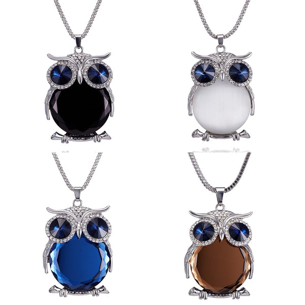 Crystal Rhinestone Owl Pendant Necklace - For Women 