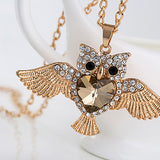 Gold Plated Heart and Crystal Owl Necklace 