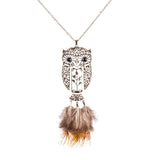 Unique Bohemian Long Yellow Feather Crystal Owl Necklace and Pendant 