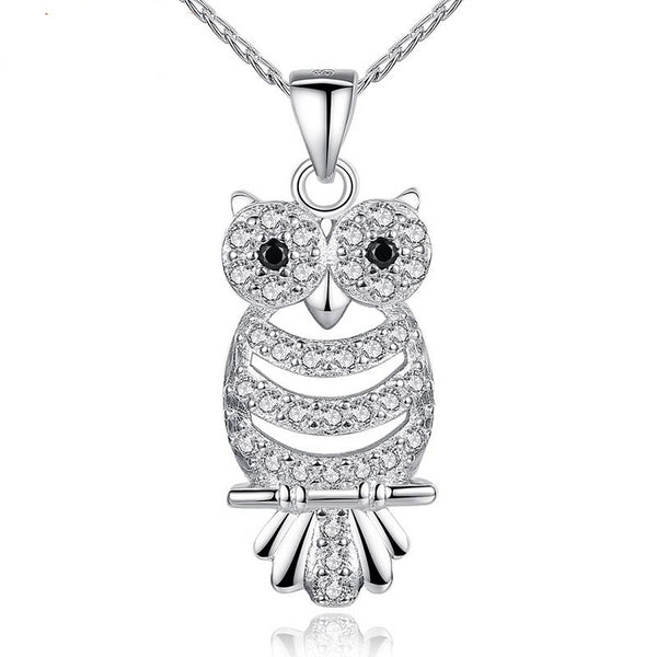 Retro Owl AAA Austrian Zircon  White Gold Color Pendant Necklace For Her 