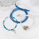 3 Piece Stunning Bohemian Style Blue White Rope Dolphin Bracelet for Her 