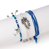 3 Piece Stunning Bohemian Style Blue White Rope Dolphin Bracelet for Her 