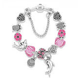 Ocean Style Blue Murano Charm Sea Turtle Dolphin Bracelet 
