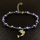 Fashion Blue Evil Eye Dolphin Stainless Steel Bracelets 