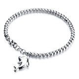 White/Rose Gold Color Stainless Steel Women's Charm Bracelet 