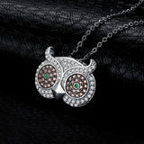925 Sterling Silver Russian Simulated Emerald Owl Pendant - (Link Chain Necklace Not Included) 